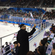 A Kim Jong Un impersonator, calling himself only Howard from Australia, walks in front of fans waving a unification flag at the Korea-Japan women’s ice hockey game at the 2018 Winter Olympics.
